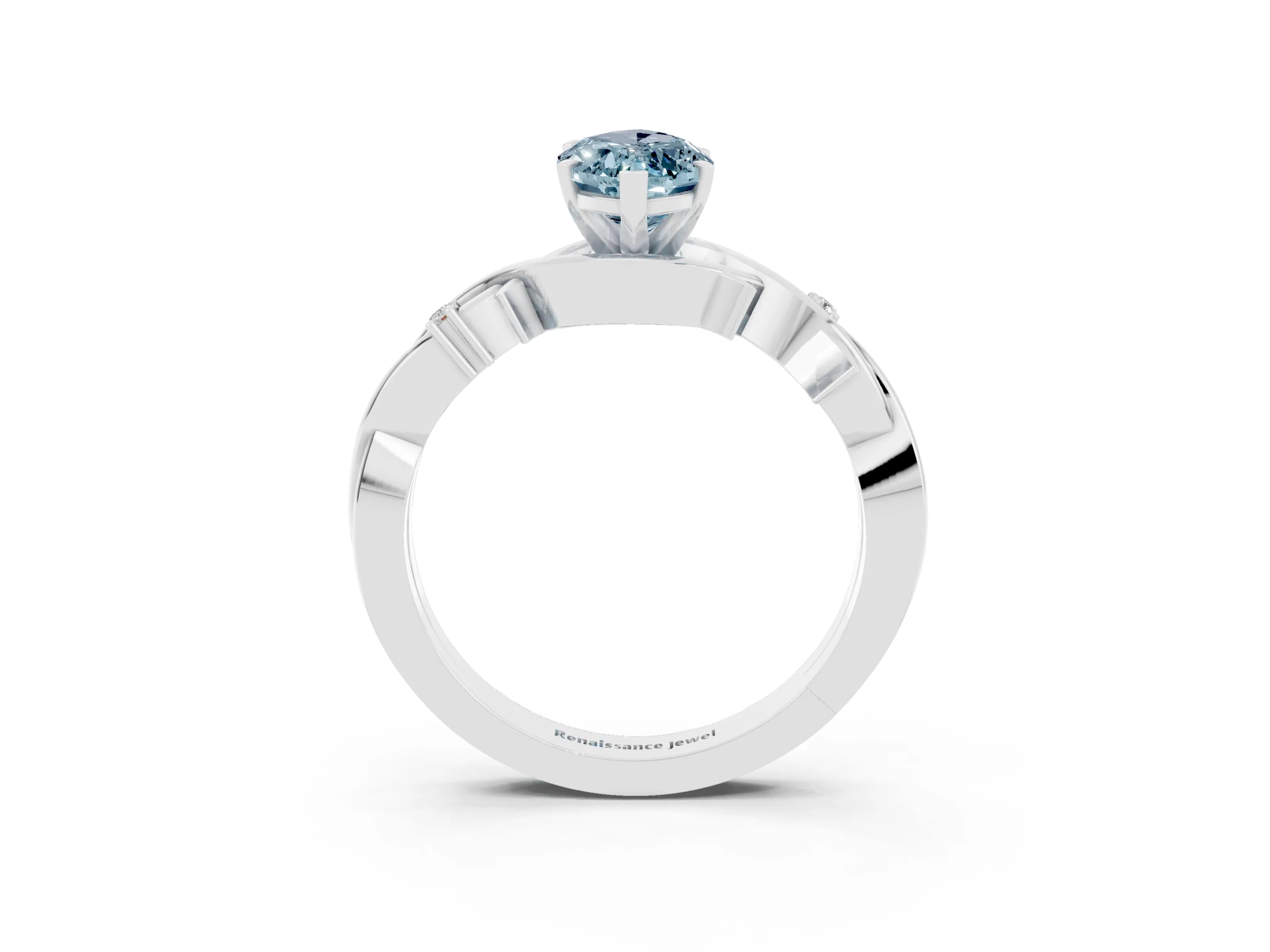 White gold Marquise Cut Aquamarine Solitaire Ring with Twisted Band and Prong Setting_3
