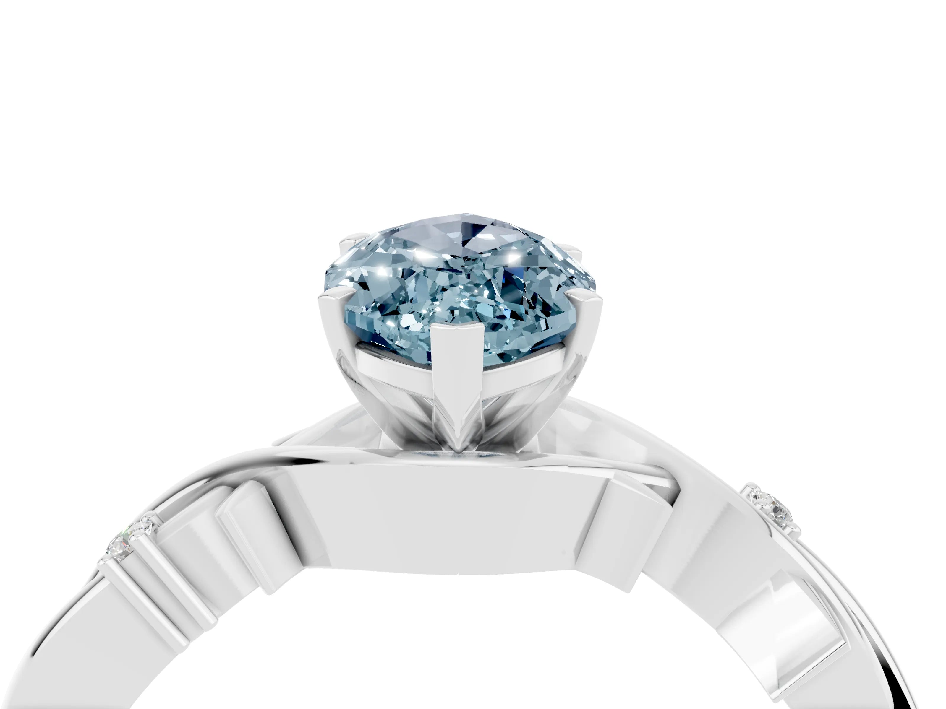 White gold Marquise Cut Aquamarine Solitaire Ring with Twisted Band and Prong Setting_4