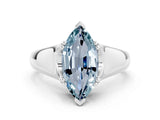 White gold Marquise Cut Aquamarine Solitaire Ring with Wide Band and Prong Setting