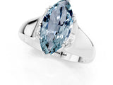 White gold Marquise Cut Aquamarine Solitaire Ring with Wide Band and Prong Setting_1