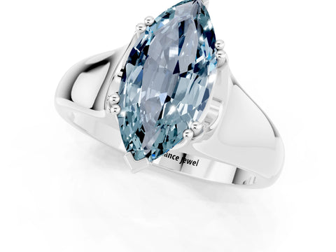 White gold Marquise Cut Aquamarine Solitaire Ring with Wide Band and Prong Setting_1