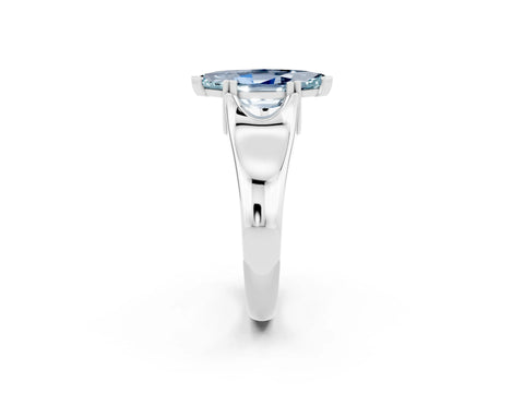 White gold Marquise Cut Aquamarine Solitaire Ring with Wide Band and Prong Setting_2