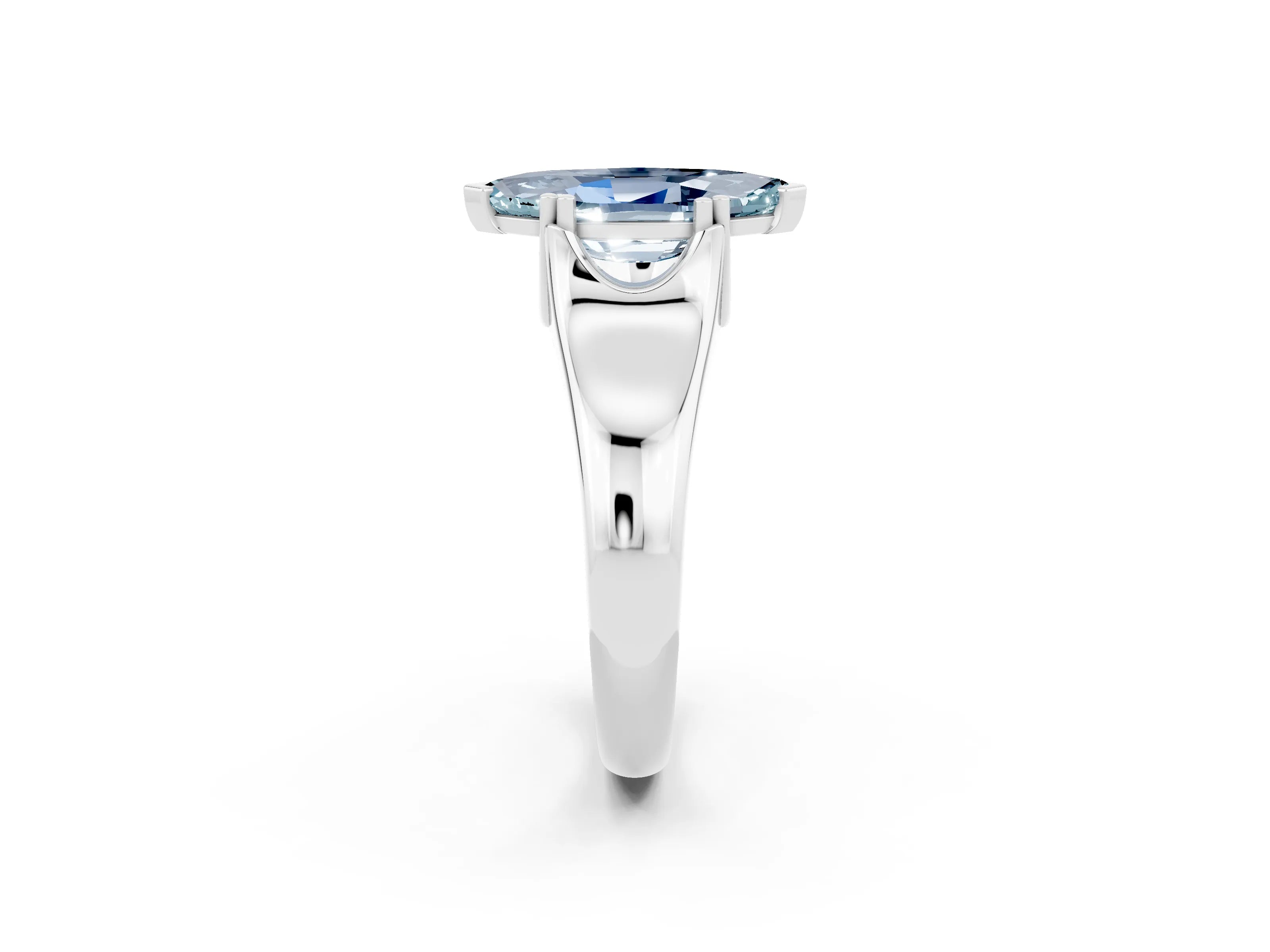 White gold Marquise Cut Aquamarine Solitaire Ring with Wide Band and Prong Setting_2