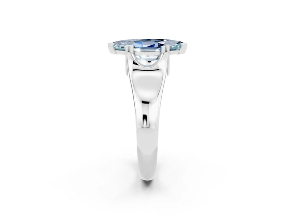 Silver Marquise Cut Aquamarine Solitaire Ring with Wide Band and Prong Setting