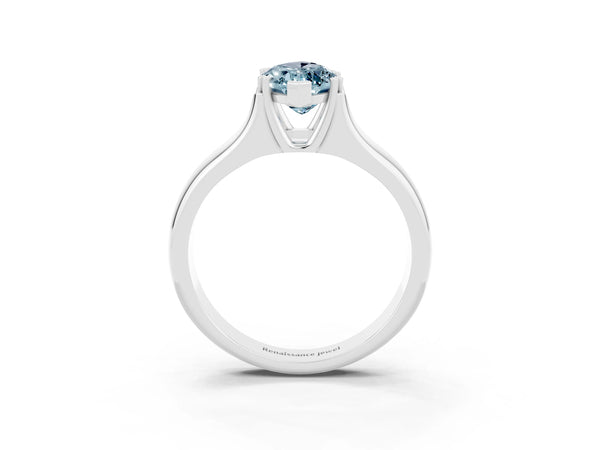 Platinum Marquise Cut Aquamarine Solitaire Ring with Wide Band and Prong Setting