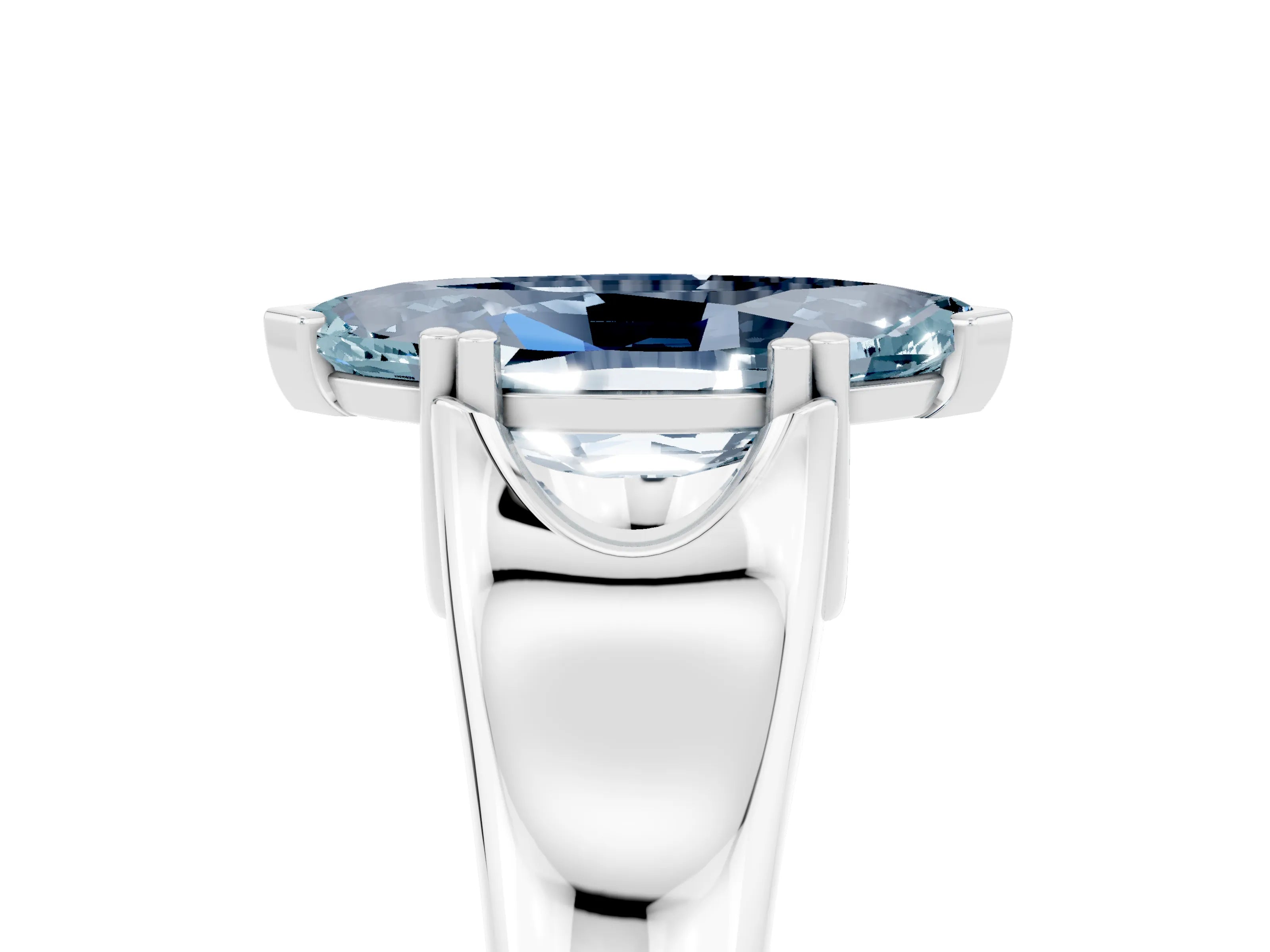 White gold Marquise Cut Aquamarine Solitaire Ring with Wide Band and Prong Setting_5