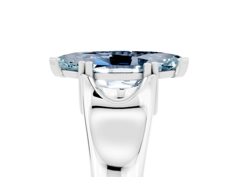 White gold Marquise Cut Aquamarine Solitaire Ring with Wide Band and Prong Setting_5