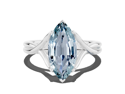 White gold Marquise Cut Aquamarine Solitaire Twist Band Prong Setting Ring_36