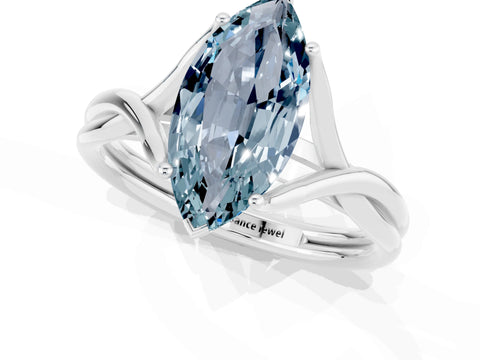 White gold Marquise Cut Aquamarine Solitaire Twist Band Prong Setting Ring_37
