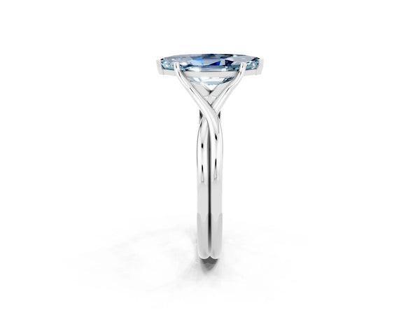 Silver Marquise Cut Aquamarine Solitaire Twist Band Prong Setting Ring