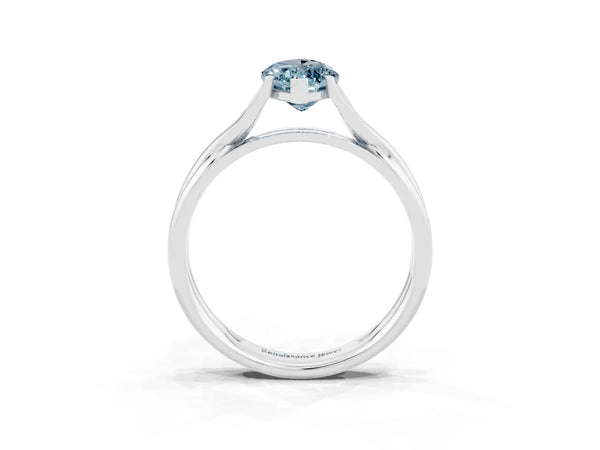 Silver Marquise Cut Aquamarine Solitaire Twist Band Prong Setting Ring