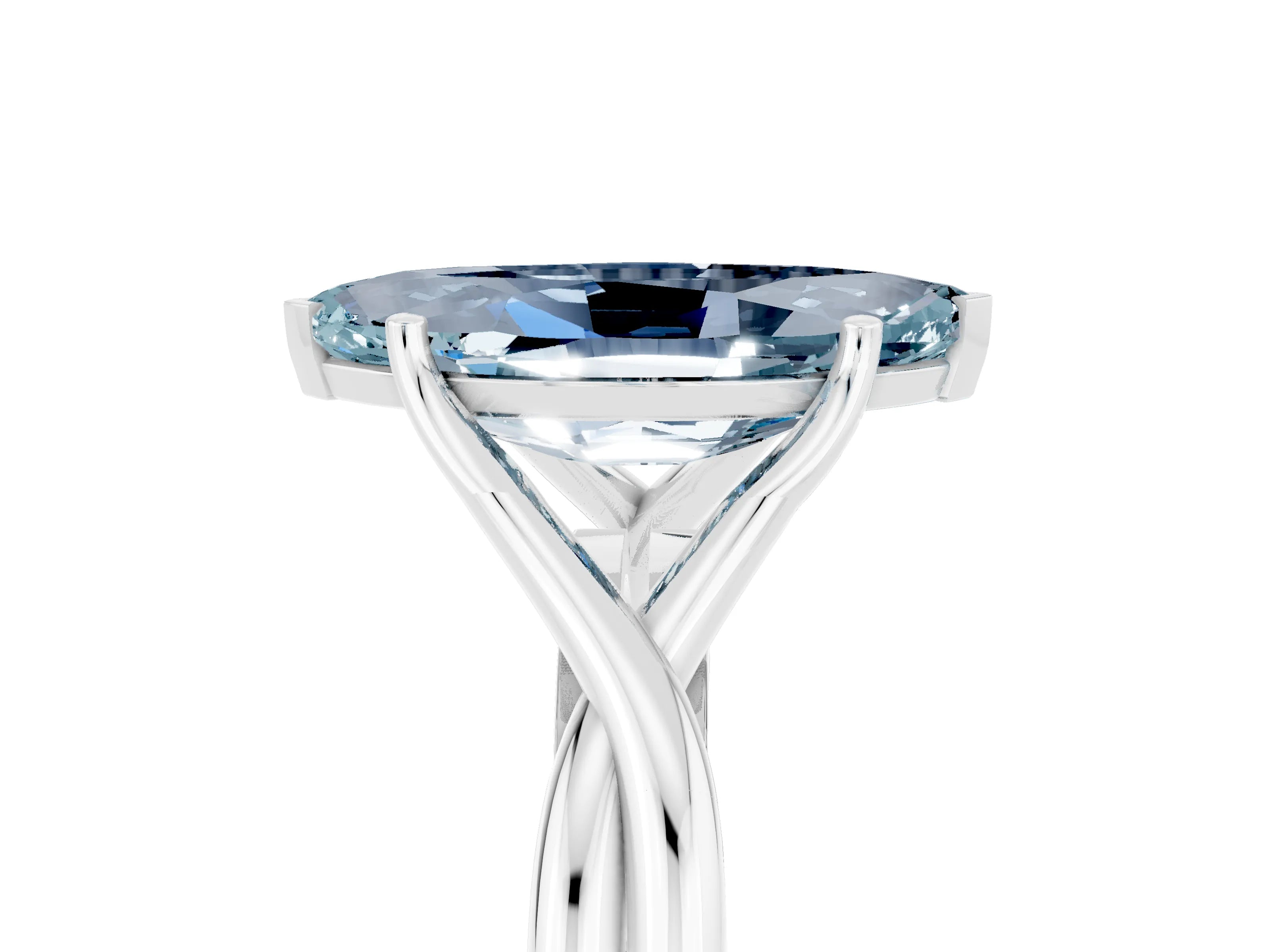 White gold Marquise Cut Aquamarine Solitaire Twist Band Prong Setting Ring_41
