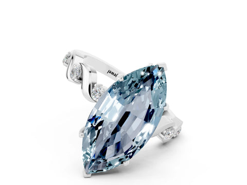 White gold Marquise Cut Aquamarine Solitaire Twisted Band with Round  Accents and Prong Setting_12