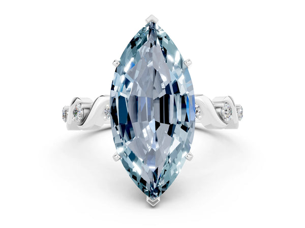Platinum Marquise Cut Aquamarine Solitaire Twisted Band with Round  Accents and Prong Setting
