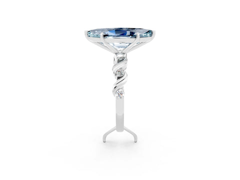 White gold Marquise Cut Aquamarine Solitaire Twisted Band with Round  Accents and Prong Setting_14
