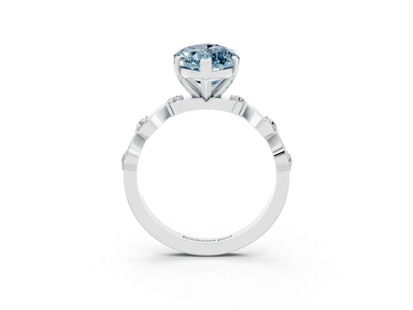 Silver Marquise Cut Aquamarine Solitaire Twisted Band with Round  Accents and Prong Setting
