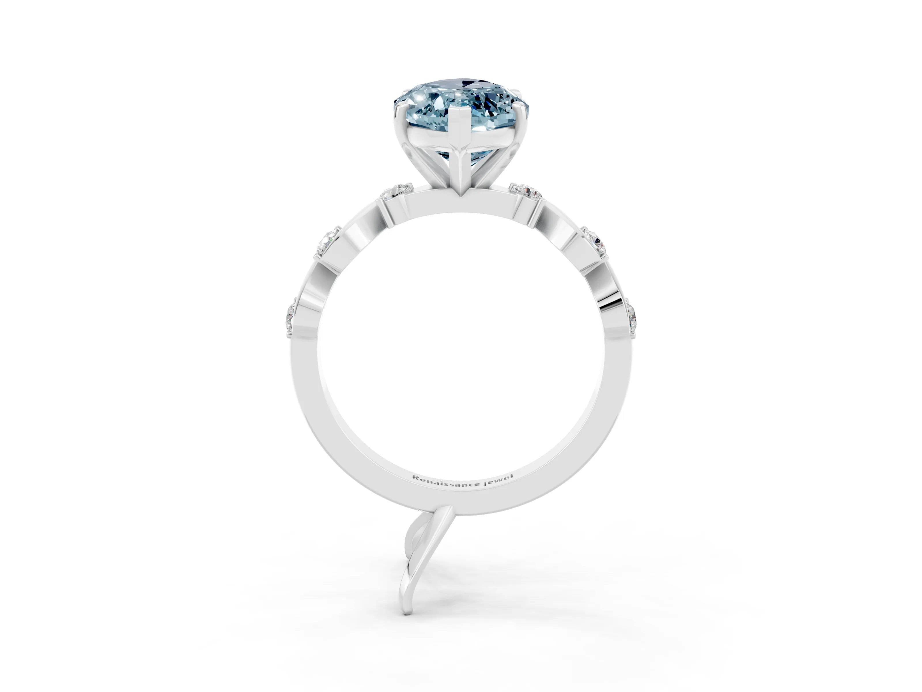 White gold Marquise Cut Aquamarine Solitaire Twisted Band with Round  Accents and Prong Setting_15