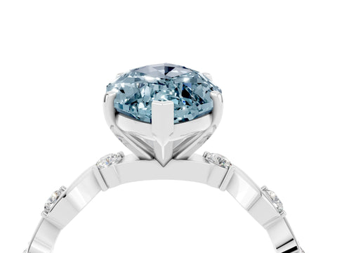 White gold Marquise Cut Aquamarine Solitaire Twisted Band with Round  Accents and Prong Setting_16
