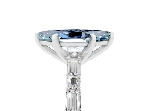 White gold Marquise Cut Aquamarine Solitaire with Side Baguettes and Channel Set Band_5
