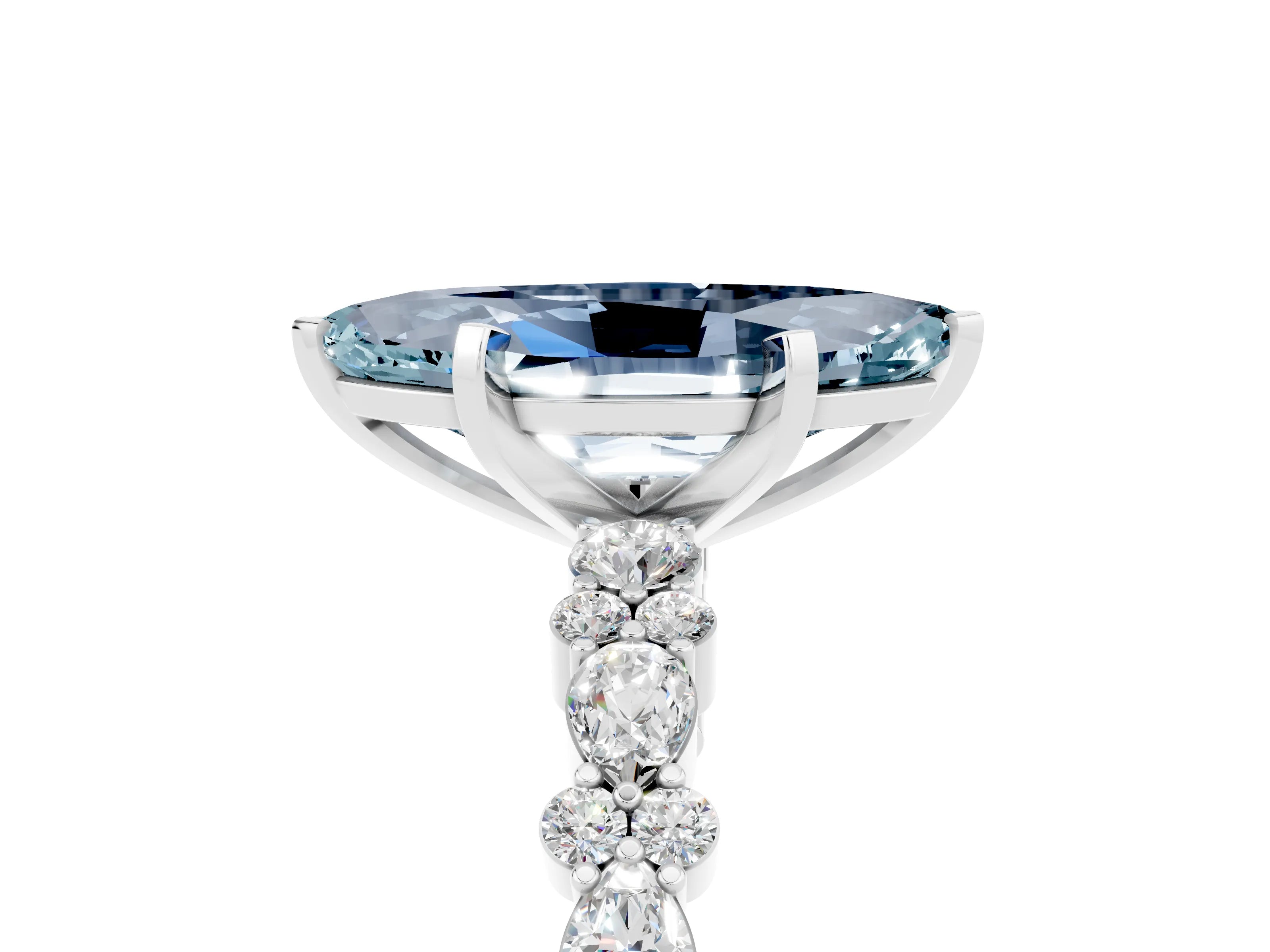 White gold Marquise Cut Aquamarine Solitaire with Side Stones, Pave Band, Four-Prong Setting_41