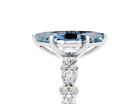 White gold Marquise Cut Aquamarine Solitaire with Side Stones, Pave Band, Four-Prong Setting_41