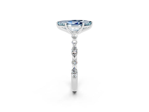 White gold Marquise Cut Aquamarine Solitaire with Side Stones on a Pavé Band and Four-Prong Setting_2