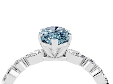 White gold Marquise Cut Aquamarine Solitaire with Side Stones on a Pavé Band and Four-Prong Setting_4
