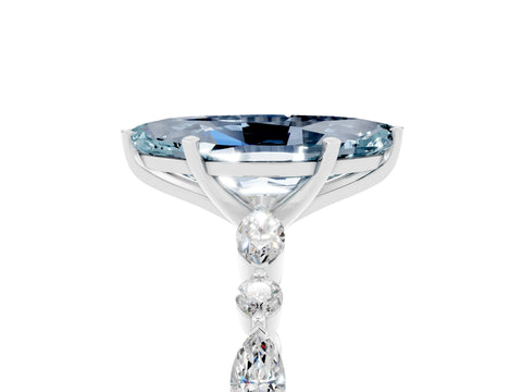 White gold Marquise Cut Aquamarine Solitaire with Side Stones on a Pavé Band and Four-Prong Setting_5