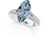 White gold Marquise Cut Aquamarine Split Shank Engagement Ring with Pavé Band_1