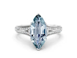 White gold Marquise Cut Aquamarine Split Shank Engagement Ring with Pavé Band