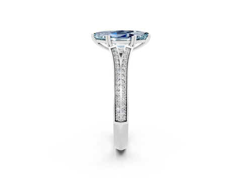 White gold Marquise Cut Aquamarine Split Shank Engagement Ring with Pavé Band_2