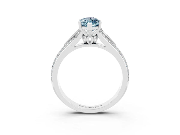 Platinum Marquise Cut Aquamarine Split Shank Engagement Ring with Pavé Band