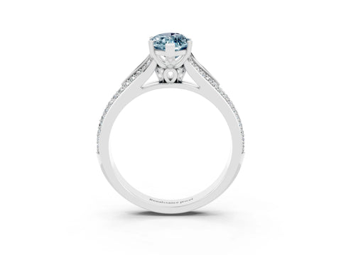 White gold Marquise Cut Aquamarine Split Shank Engagement Ring with Pavé Band_3