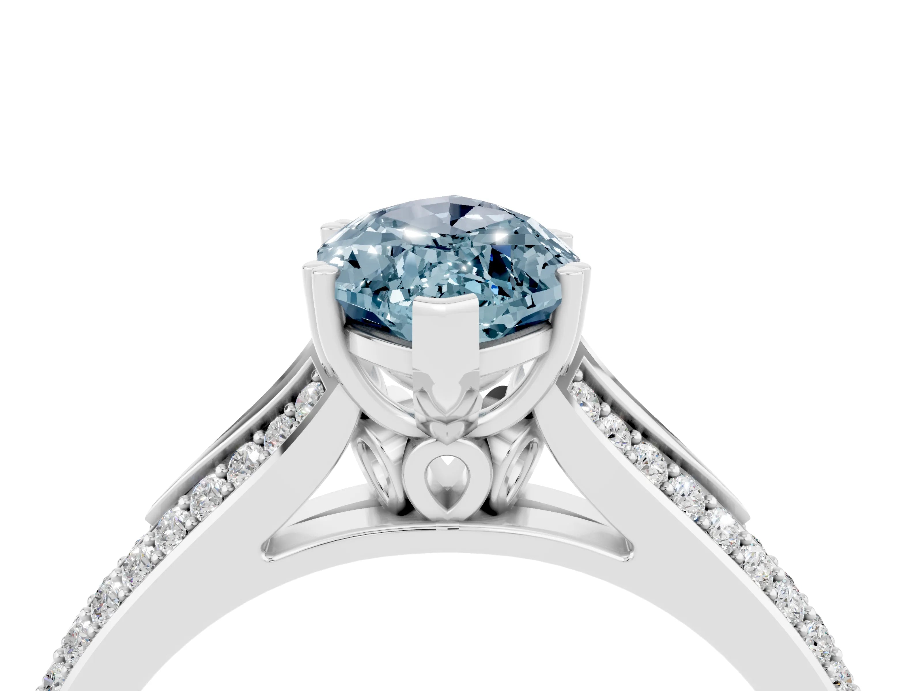 White gold Marquise Cut Aquamarine Split Shank Engagement Ring with Pavé Band_4