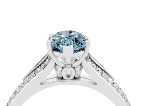 White gold Marquise Cut Aquamarine Split Shank Engagement Ring with Pavé Band_4