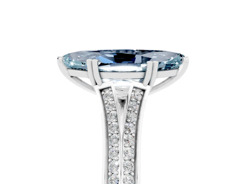 White gold Marquise Cut Aquamarine Split Shank Engagement Ring with Pavé Band_5