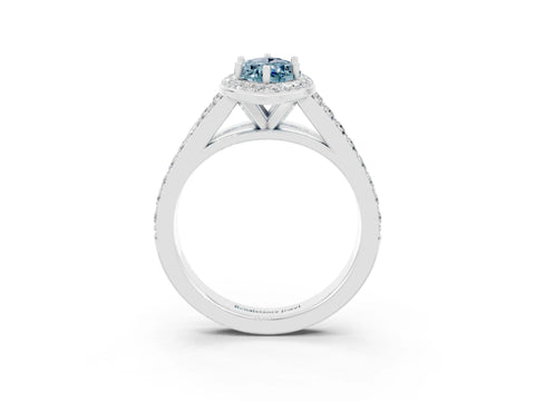 White gold Marquise Cut Aquamarine Split Shank Halo Ring with Four-Prong Setting_15