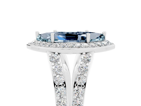 White gold Marquise Cut Aquamarine Split Shank Halo Ring with Four-Prong Setting_17