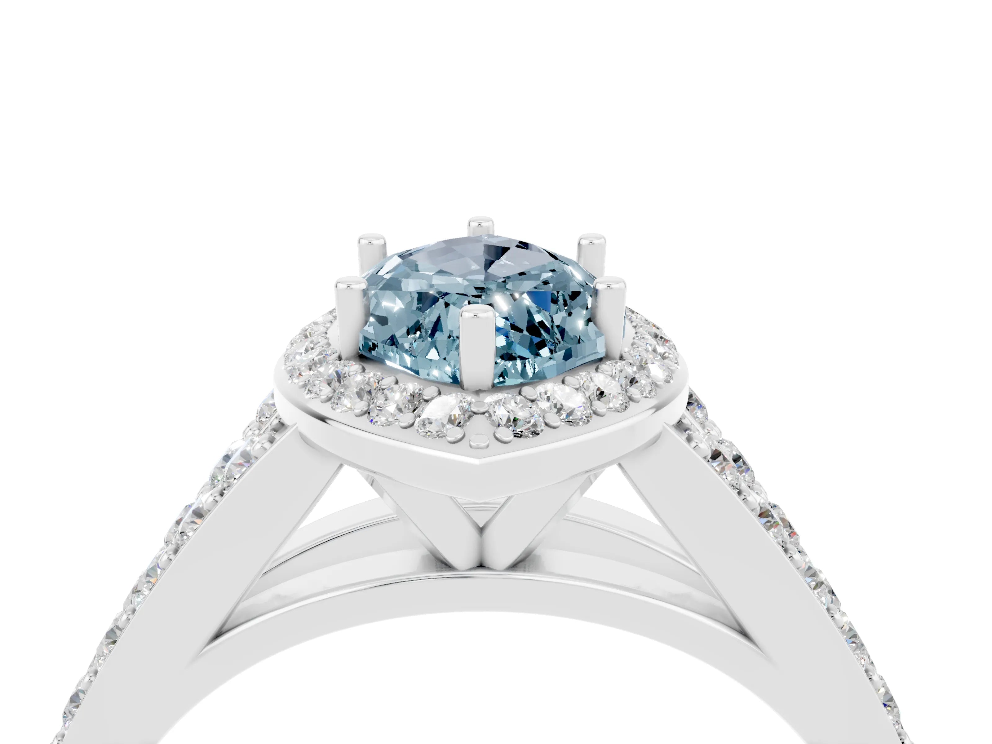 White gold Marquise Cut Aquamarine Split Shank Halo Ring with Four-Prong Setting_28