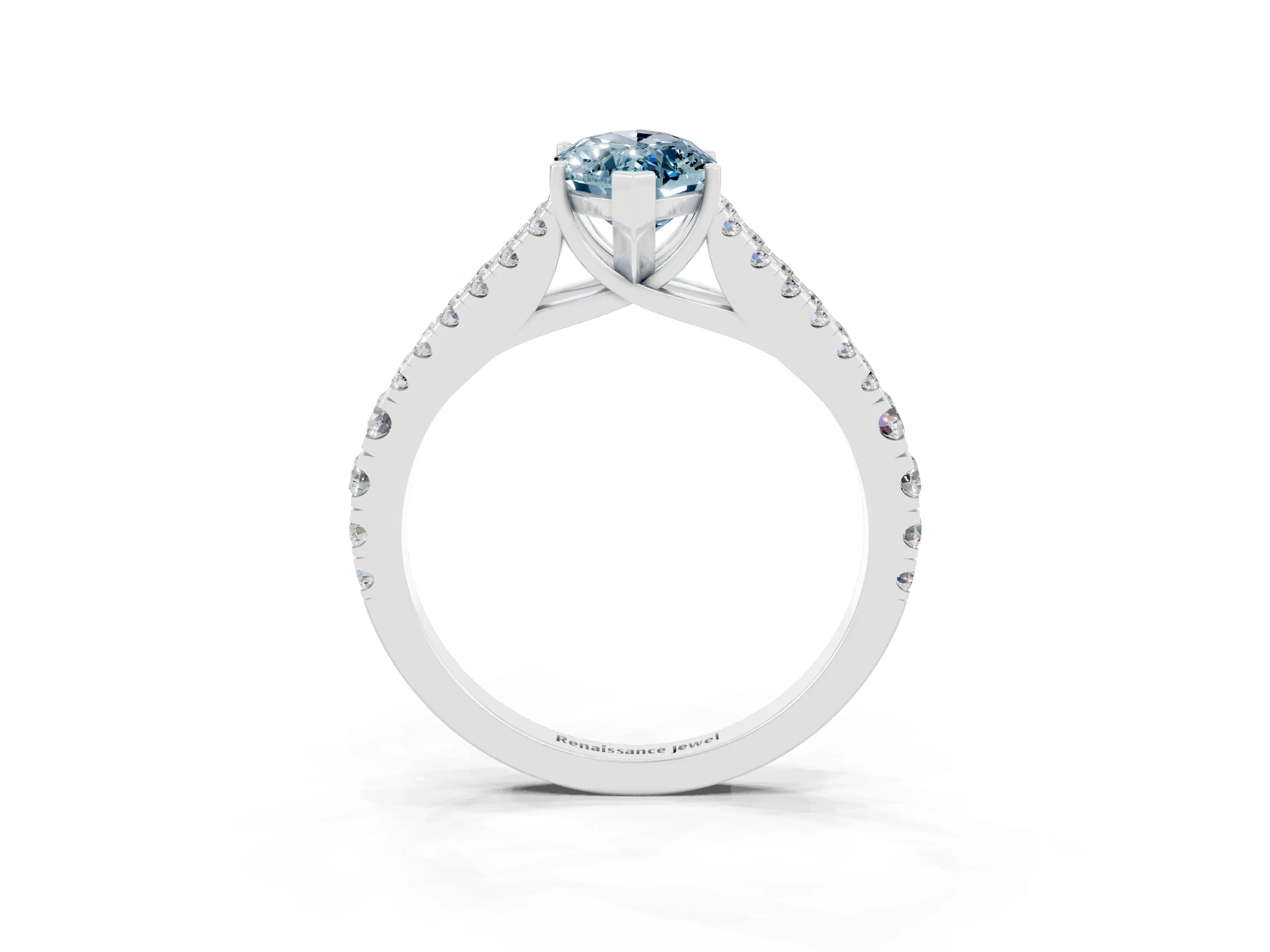 White gold Marquise Cut Aquamarine Split Shank Pavé Engagement Ring with Four-Prong Setting_15