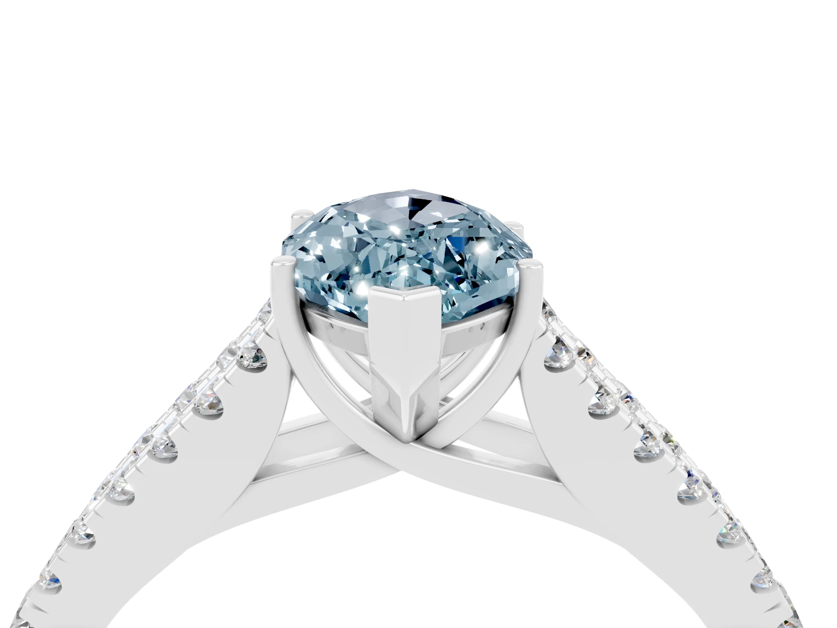 White gold Marquise Cut Aquamarine Split Shank Pavé Engagement Ring with Four-Prong Setting_16