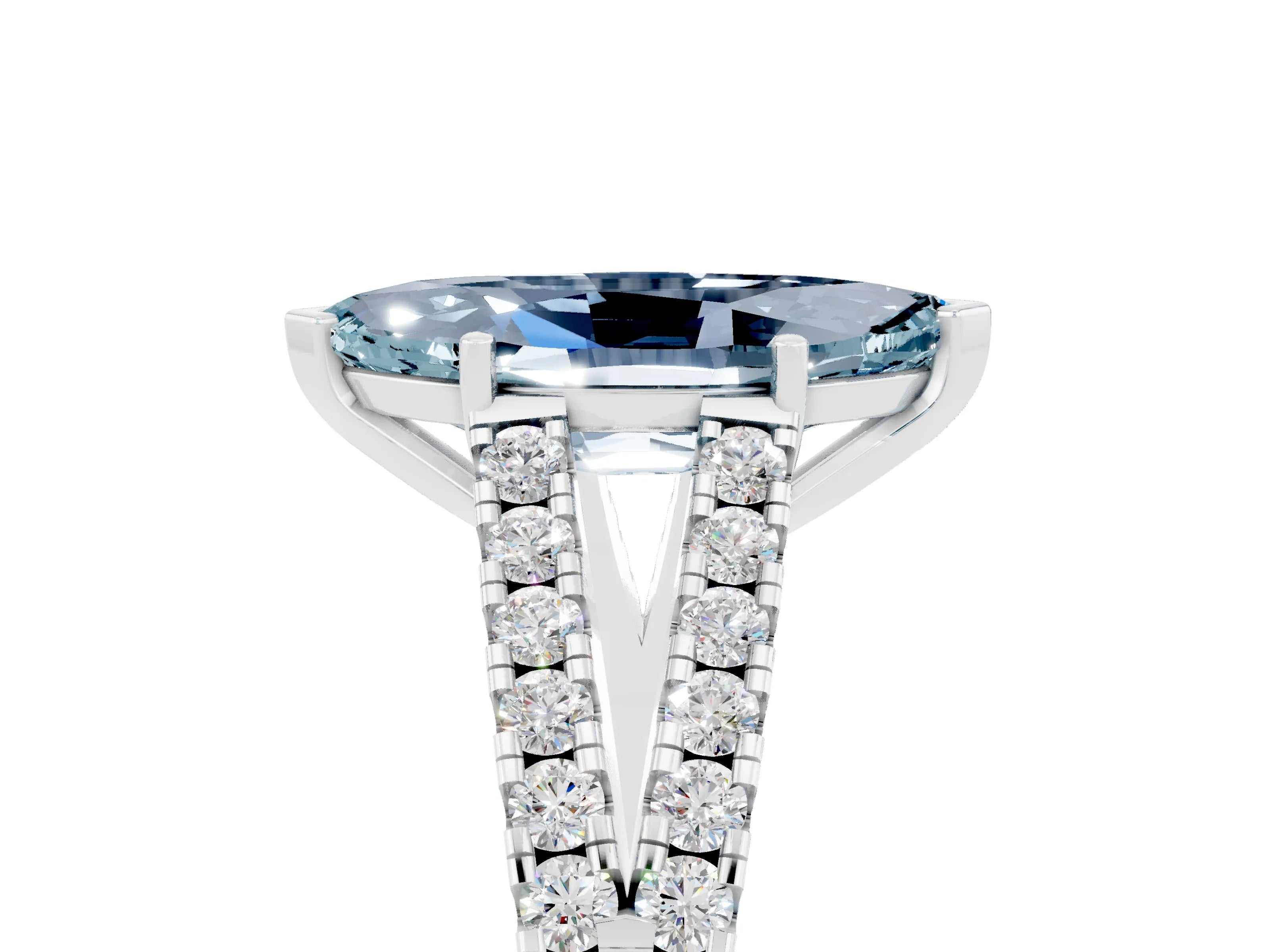White gold Marquise Cut Aquamarine Split Shank Pavé Engagement Ring with Four-Prong Setting_17