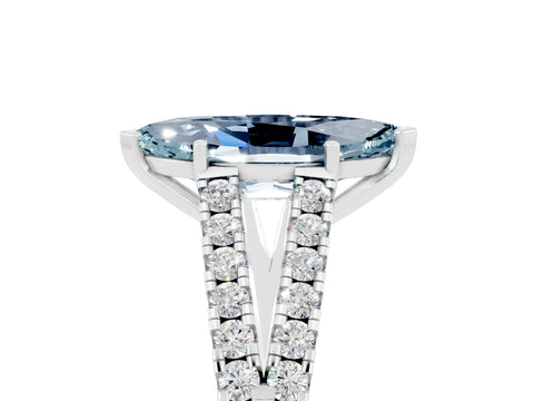 White gold Marquise Cut Aquamarine Split Shank Pavé Engagement Ring with Four-Prong Setting_17