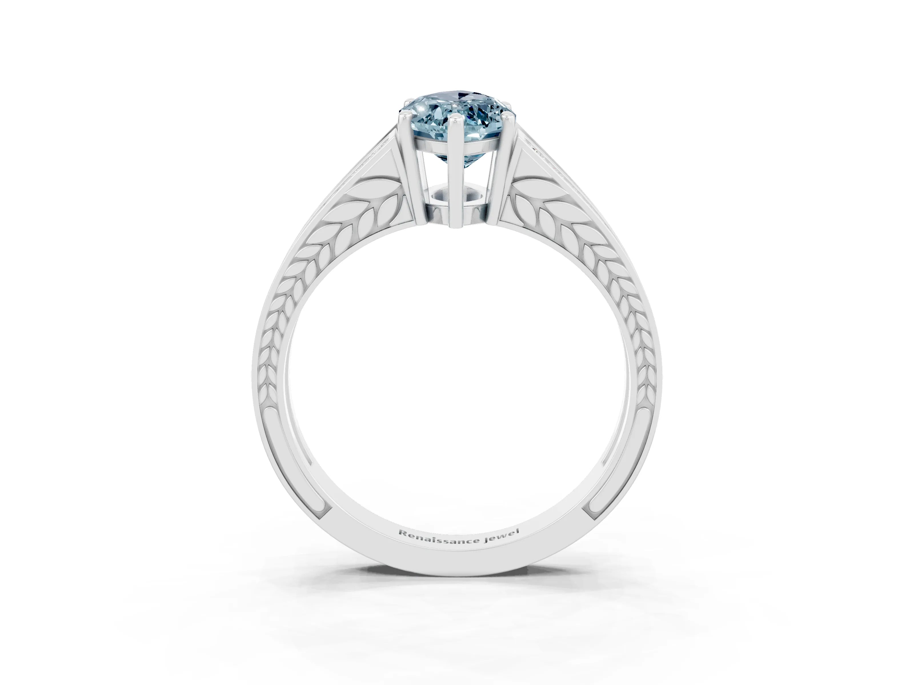 White gold Marquise Cut Aquamarine Split Shank Ring with Pavé Band and Four-Prong Setting_3