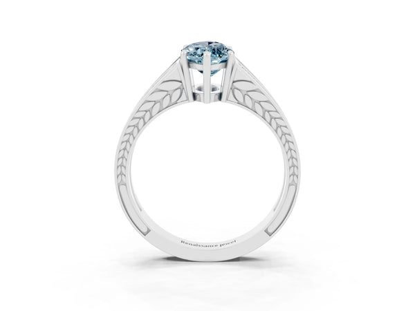 Platinum Marquise Cut Aquamarine Split Shank Ring with Pavé Band and Four-Prong Setting