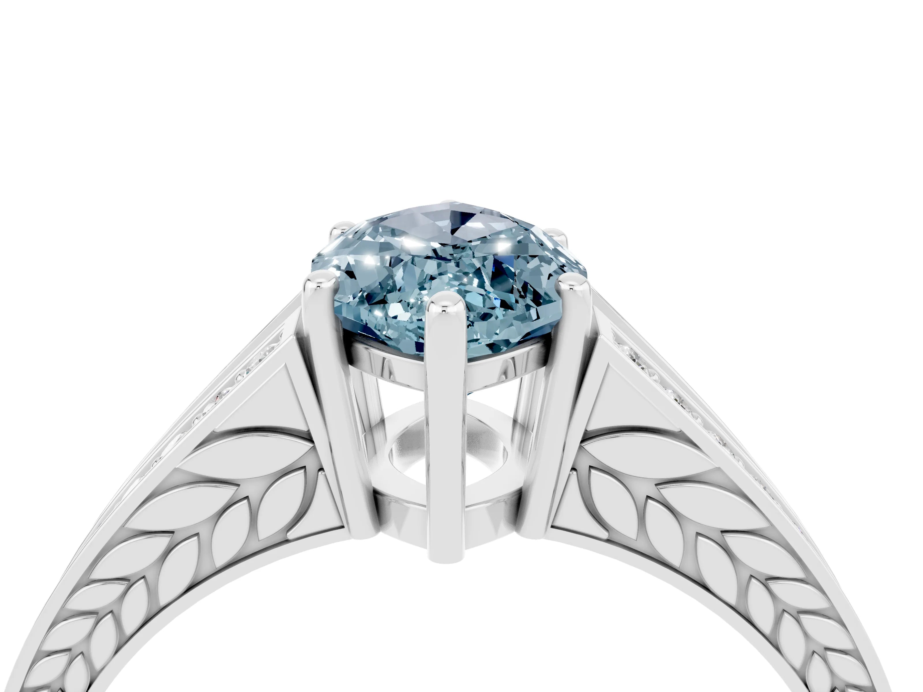 White gold Marquise Cut Aquamarine Split Shank Ring with Pavé Band and Four-Prong Setting_4
