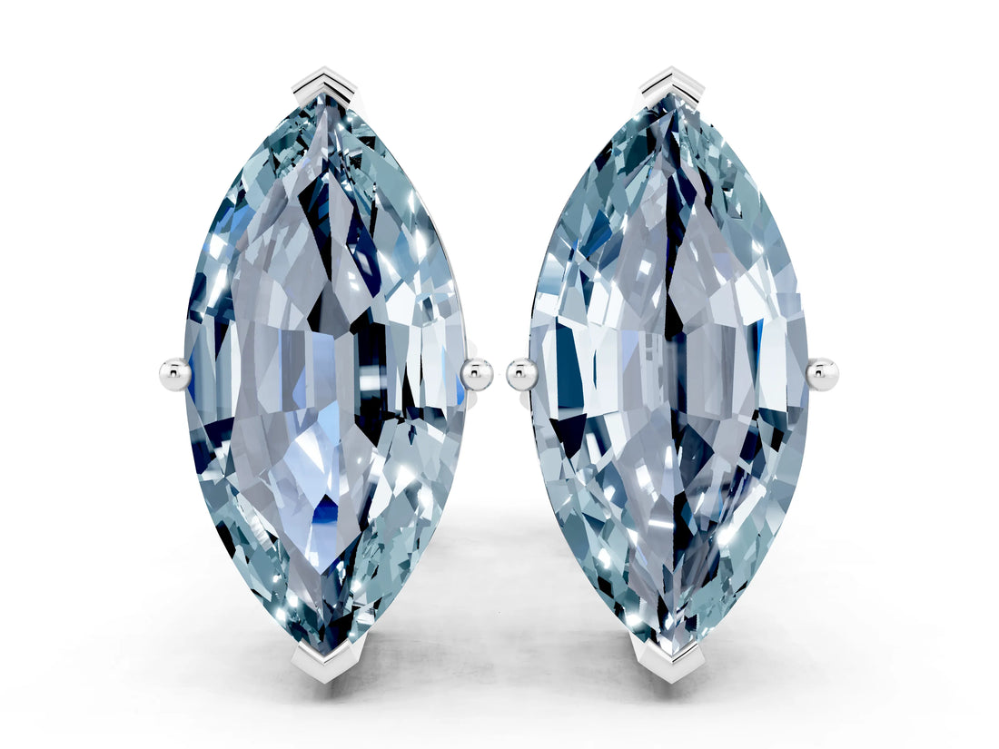 White gold Marquise Cut Aquamarine Stud Earrings_12