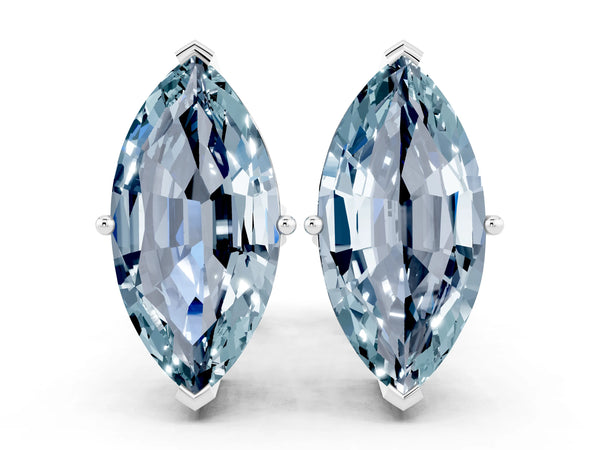 Silver Marquise Cut Aquamarine Stud Earrings
