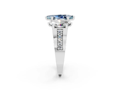 White gold Marquise Cut Aquamarine Three-Stone Ring with Channel Set Band and Four-Prong Setting_2