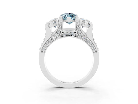 White gold Marquise Cut Aquamarine Three-Stone Ring with Channel Set Band and Four-Prong Setting_3